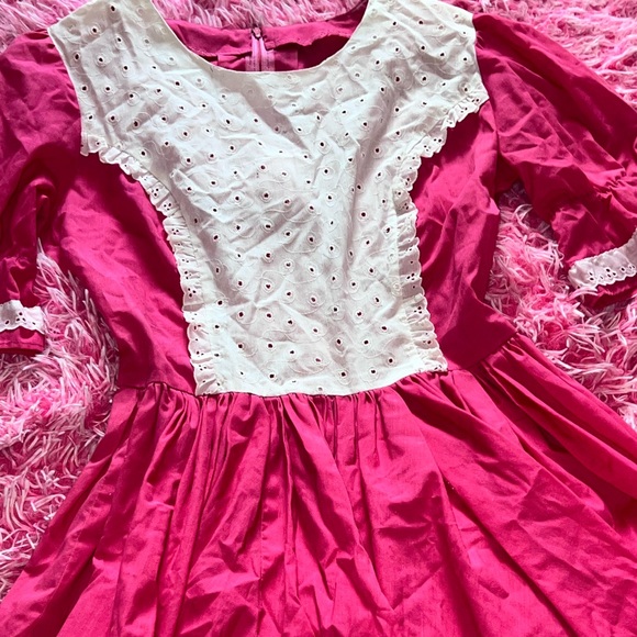 CUSTOM Vintage 1950s pink swing dress with eyelet lace - Picture 6 of 7